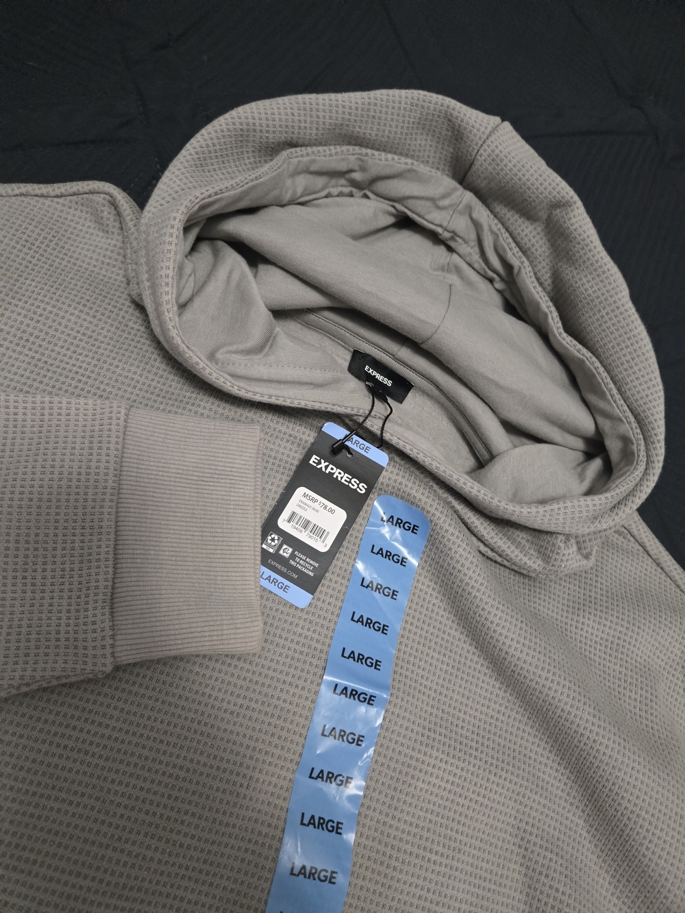 Express Men's Hooded Waffle Knit Pullover Jacket - Light Gray L NWT #502